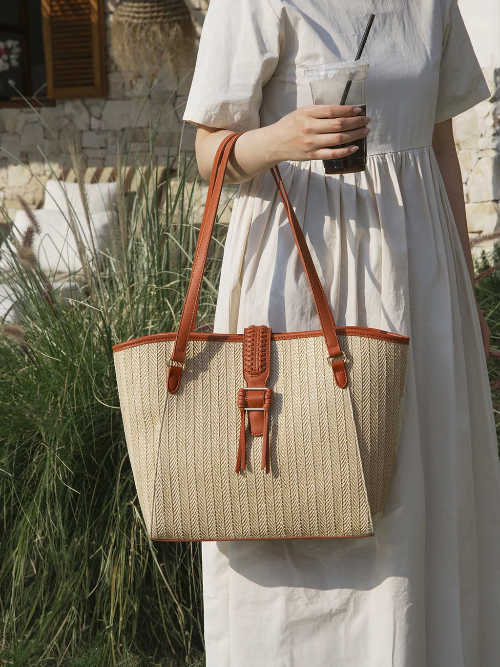 Marina Raffia Straw Tote Bag