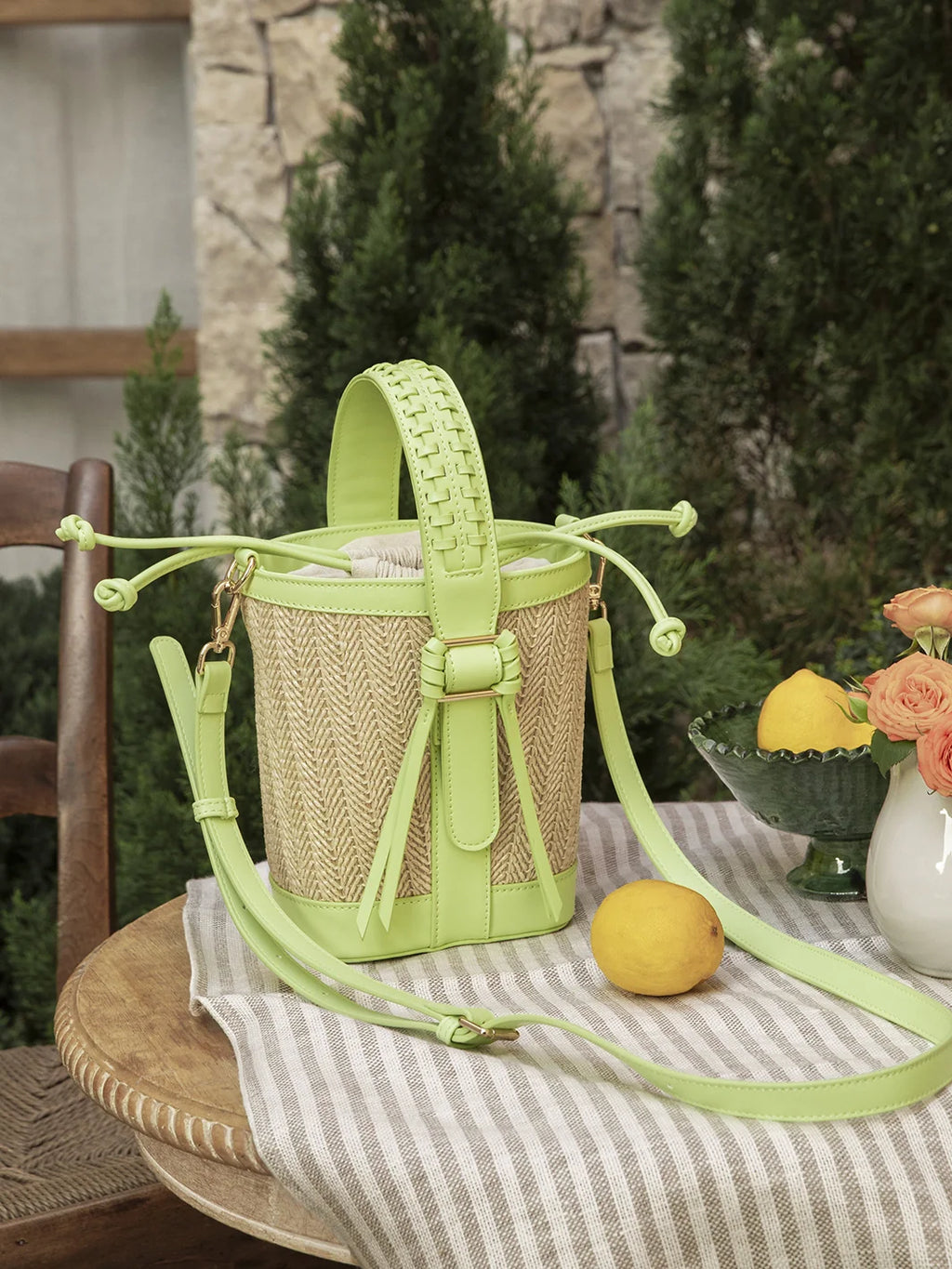 Marina Raffia Straw Bucket Bag