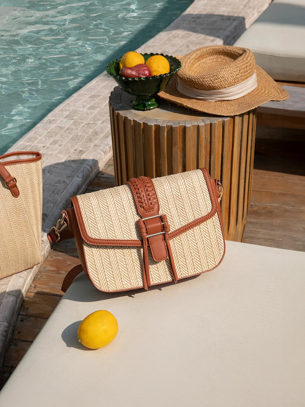 Marina Raffia Straw Crossbody Bag