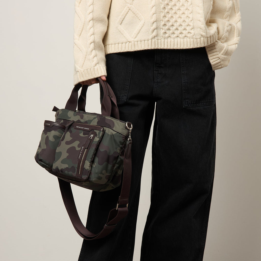 Camouflage E/W Multi Pocket Mini Cross-body Tote