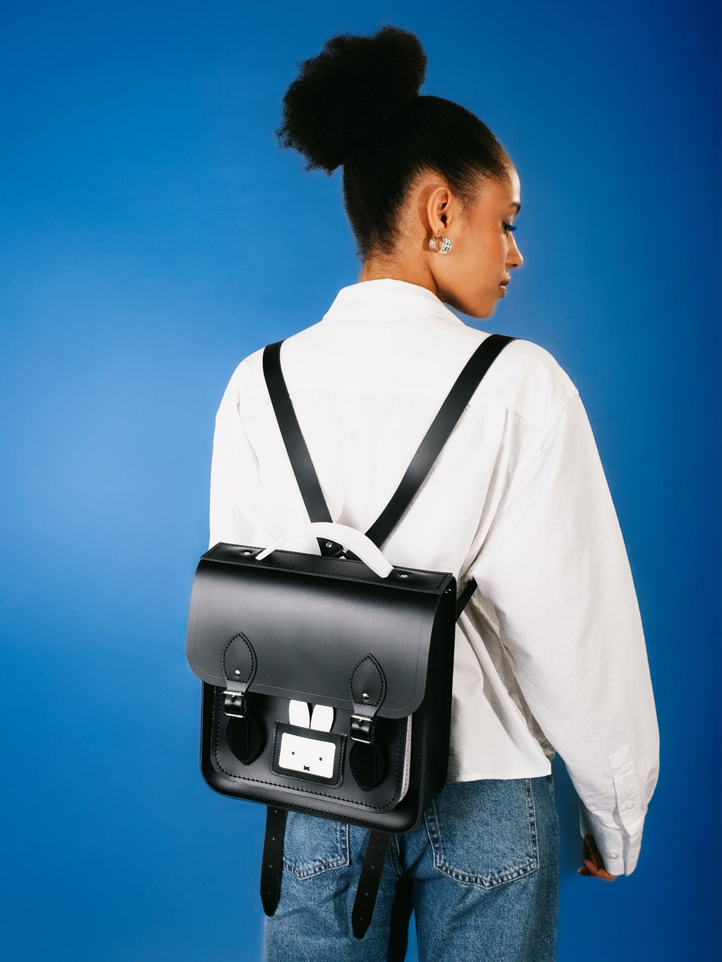 The Peekaboo Miffy Small Portrait Backpack - Black & Brilliant White