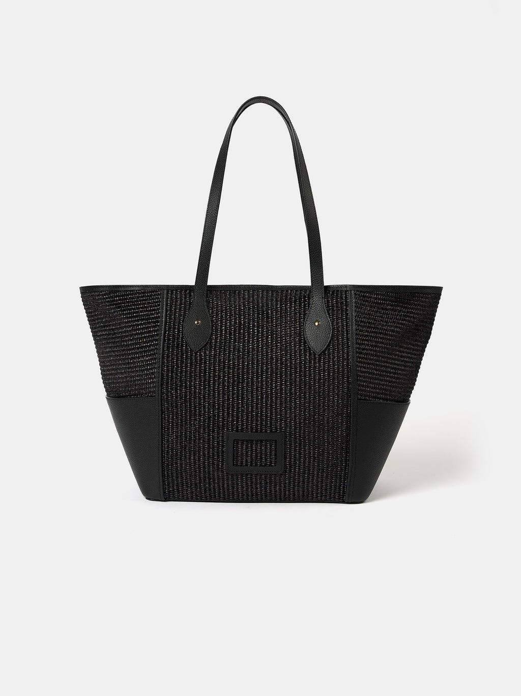 The Raffia Tote - Black Raffia & Madras Grain Leather