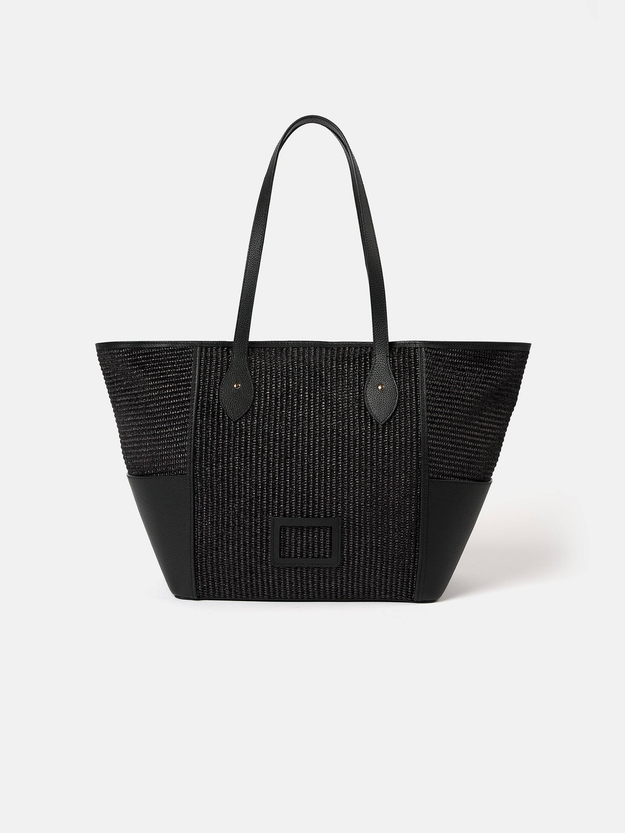 The Raffia Tote - Black Raffia & Madras Grain Leather
