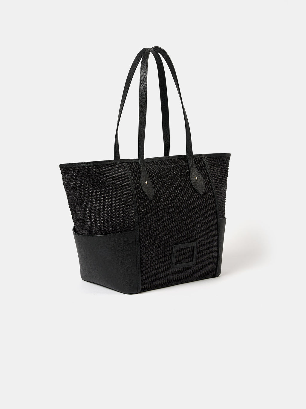 The Raffia Tote - Black Raffia & Madras Grain Leather