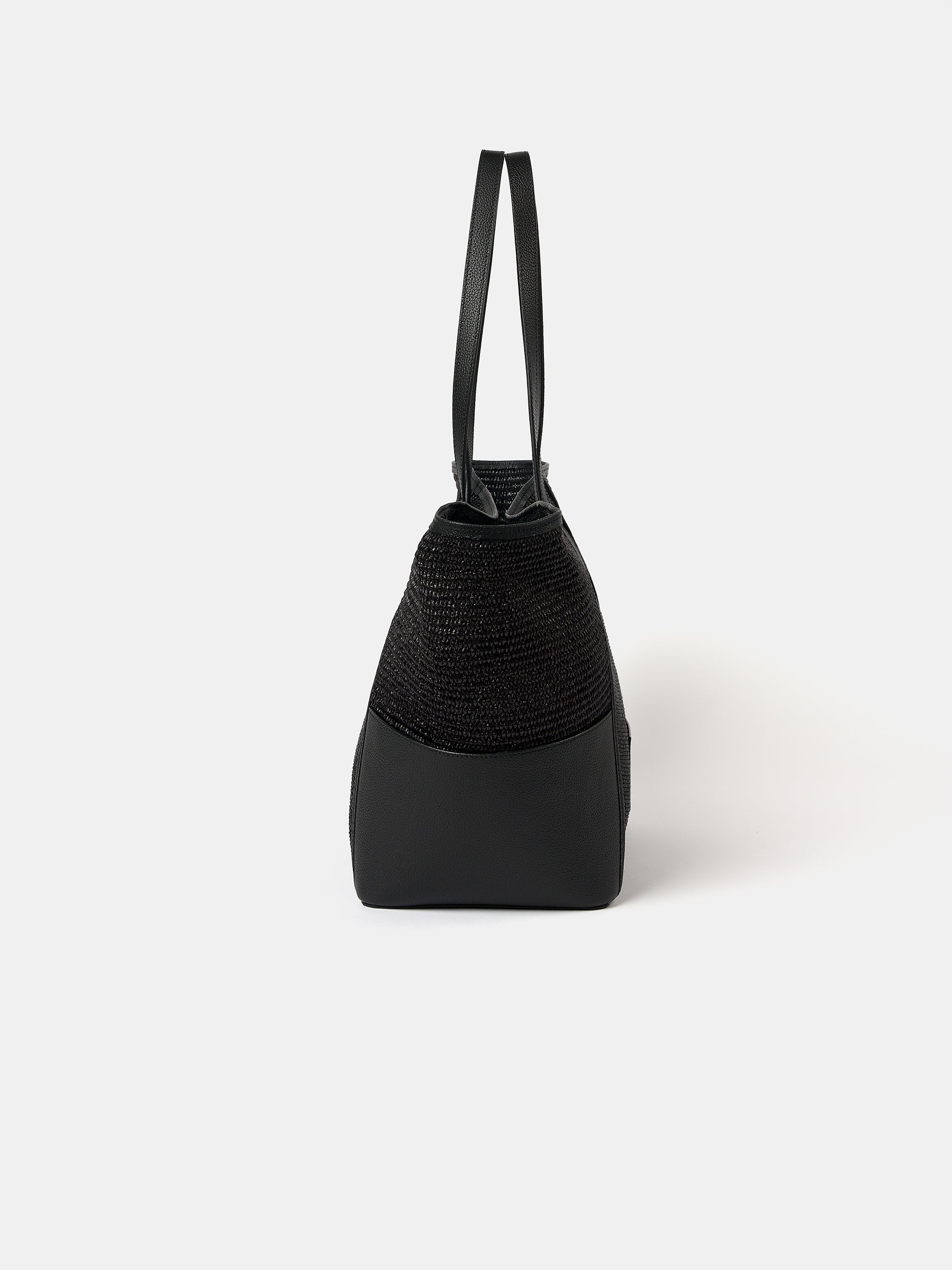 The Raffia Tote - Black Raffia & Madras Grain Leather