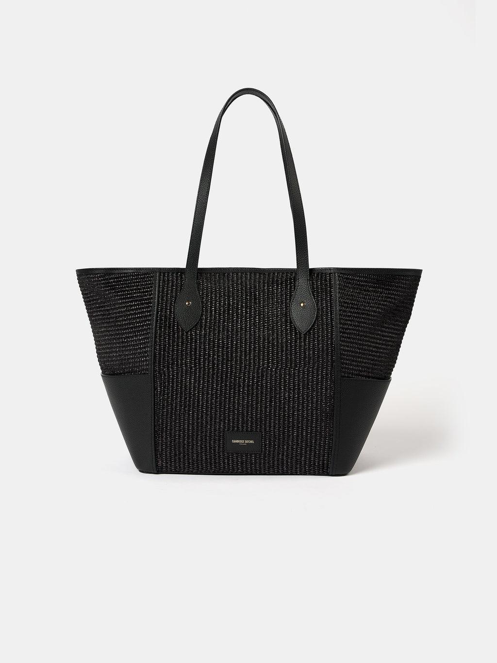 The Raffia Tote - Black Raffia & Madras Grain Leather