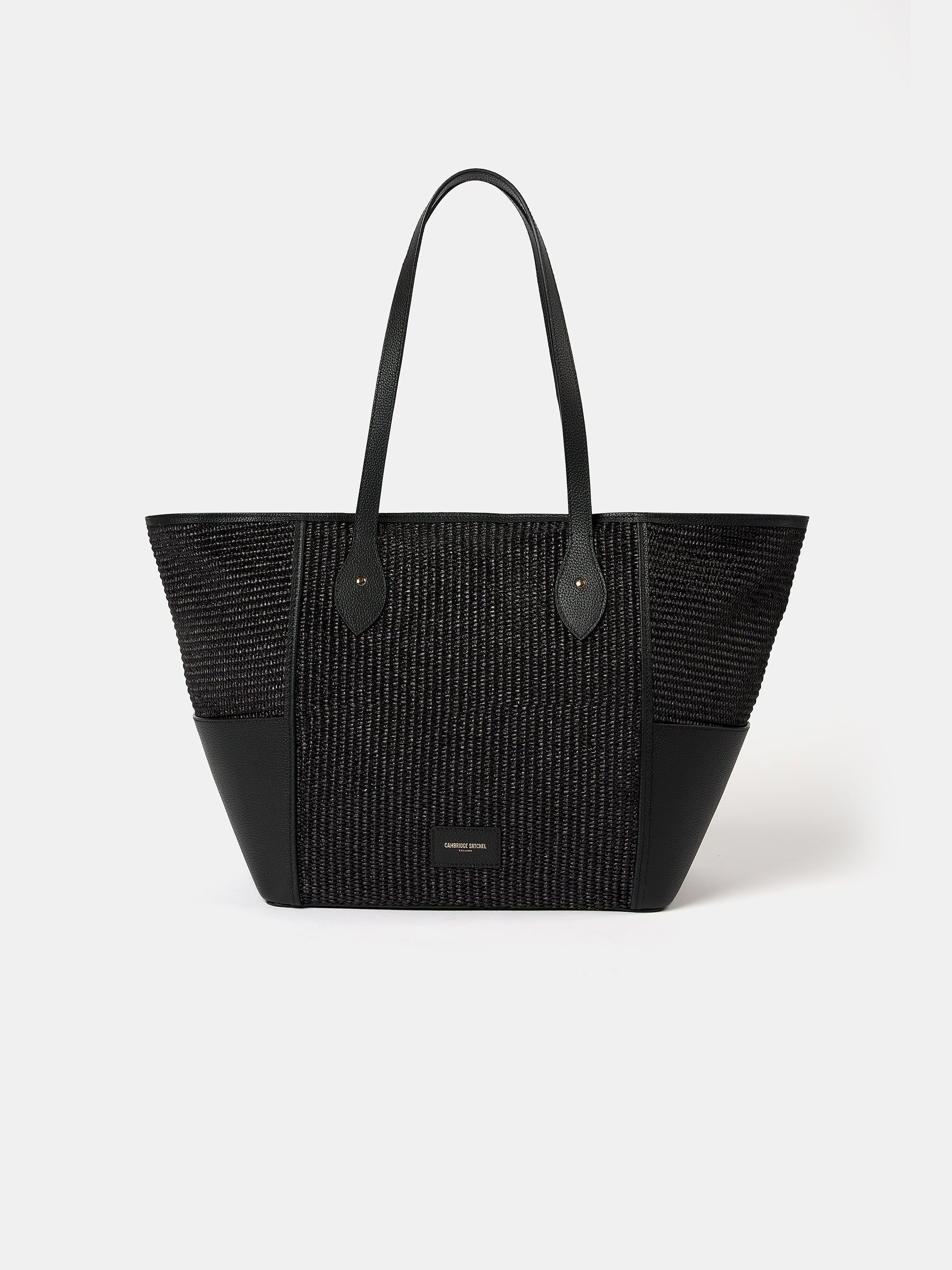 The Raffia Tote - Black Raffia & Madras Grain Leather