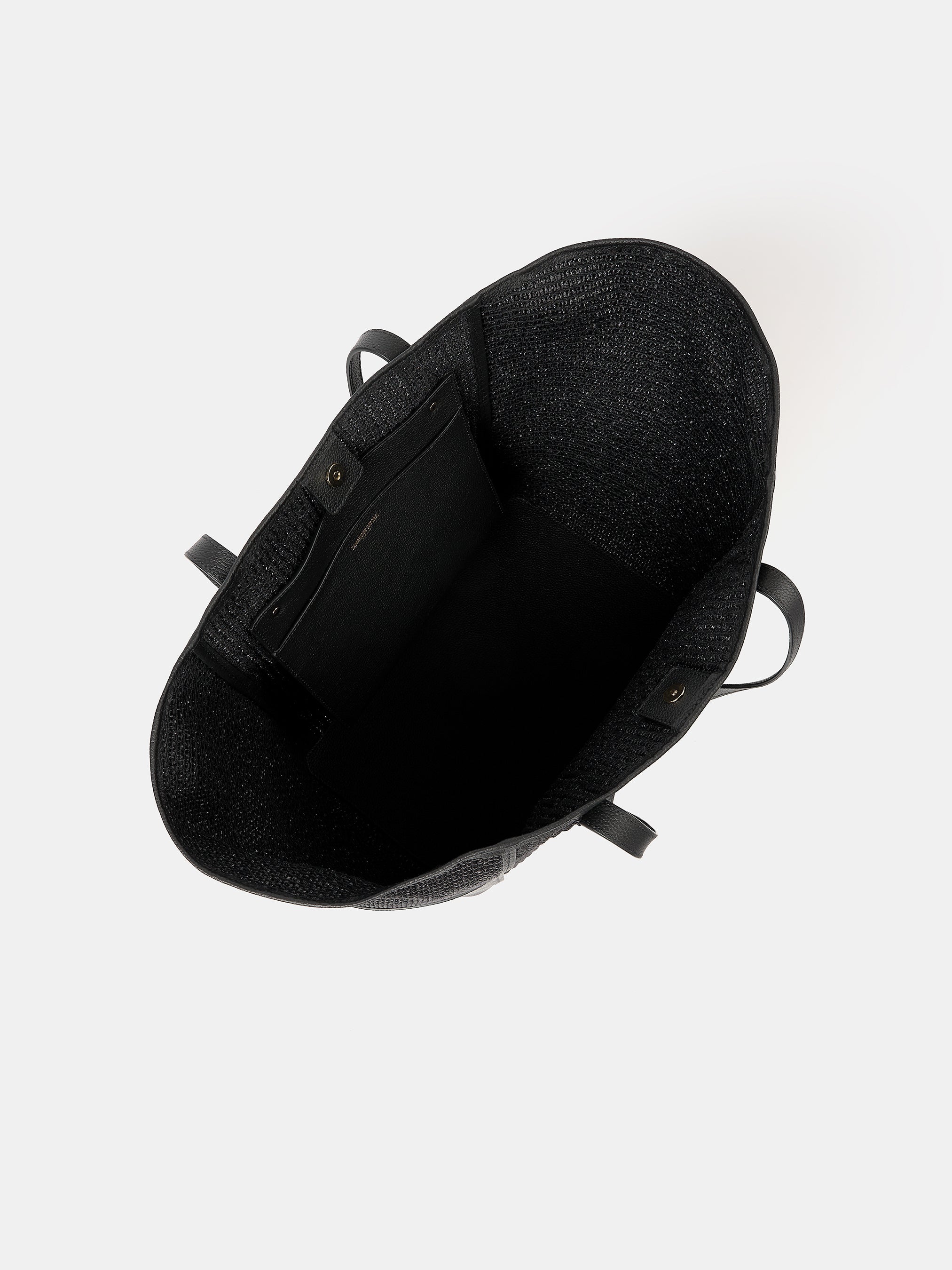 The Raffia Tote - Black Raffia & Madras Grain Leather