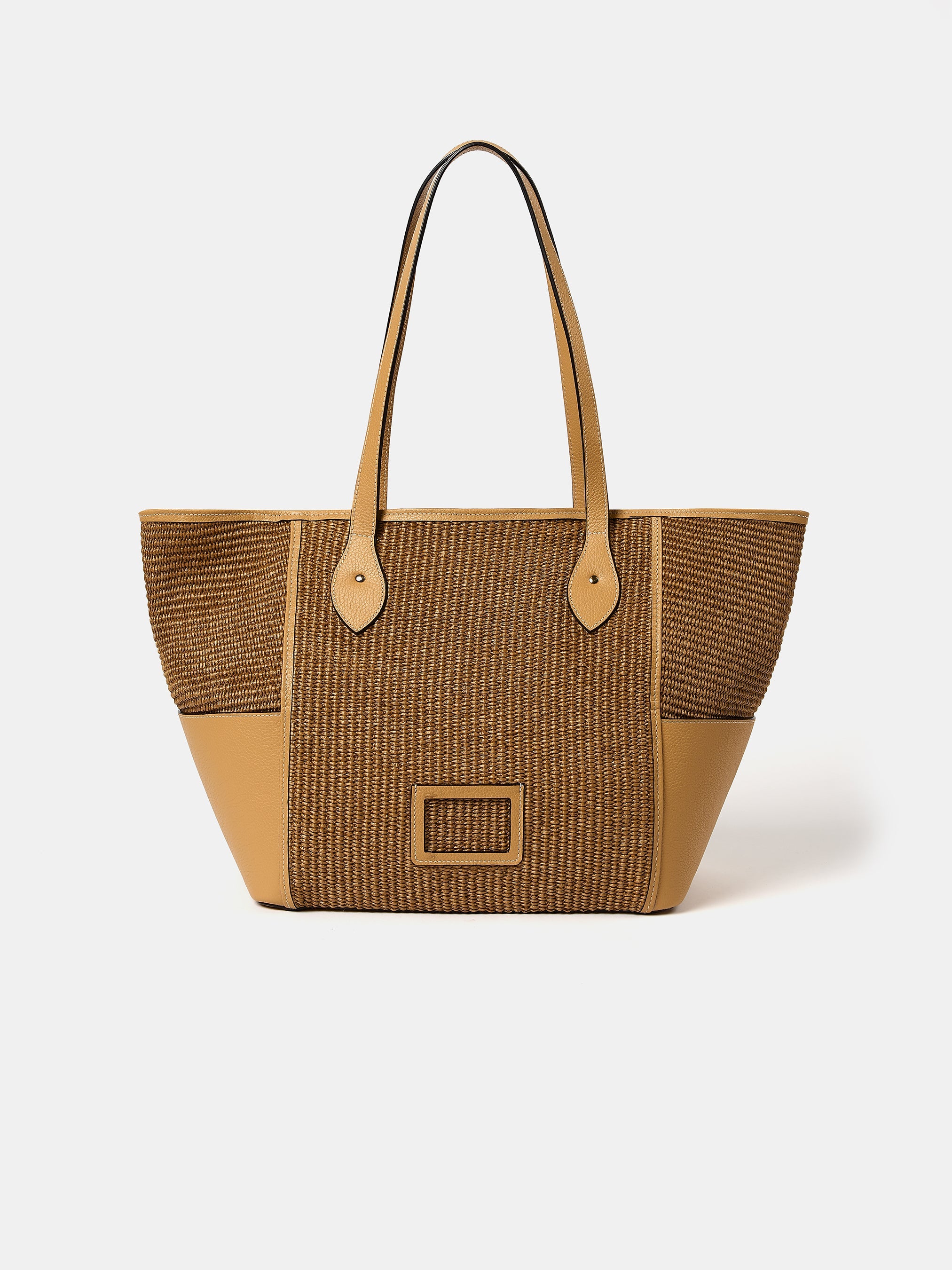 The Raffia Tote - Sand Raffia & Madras Grain Leather
