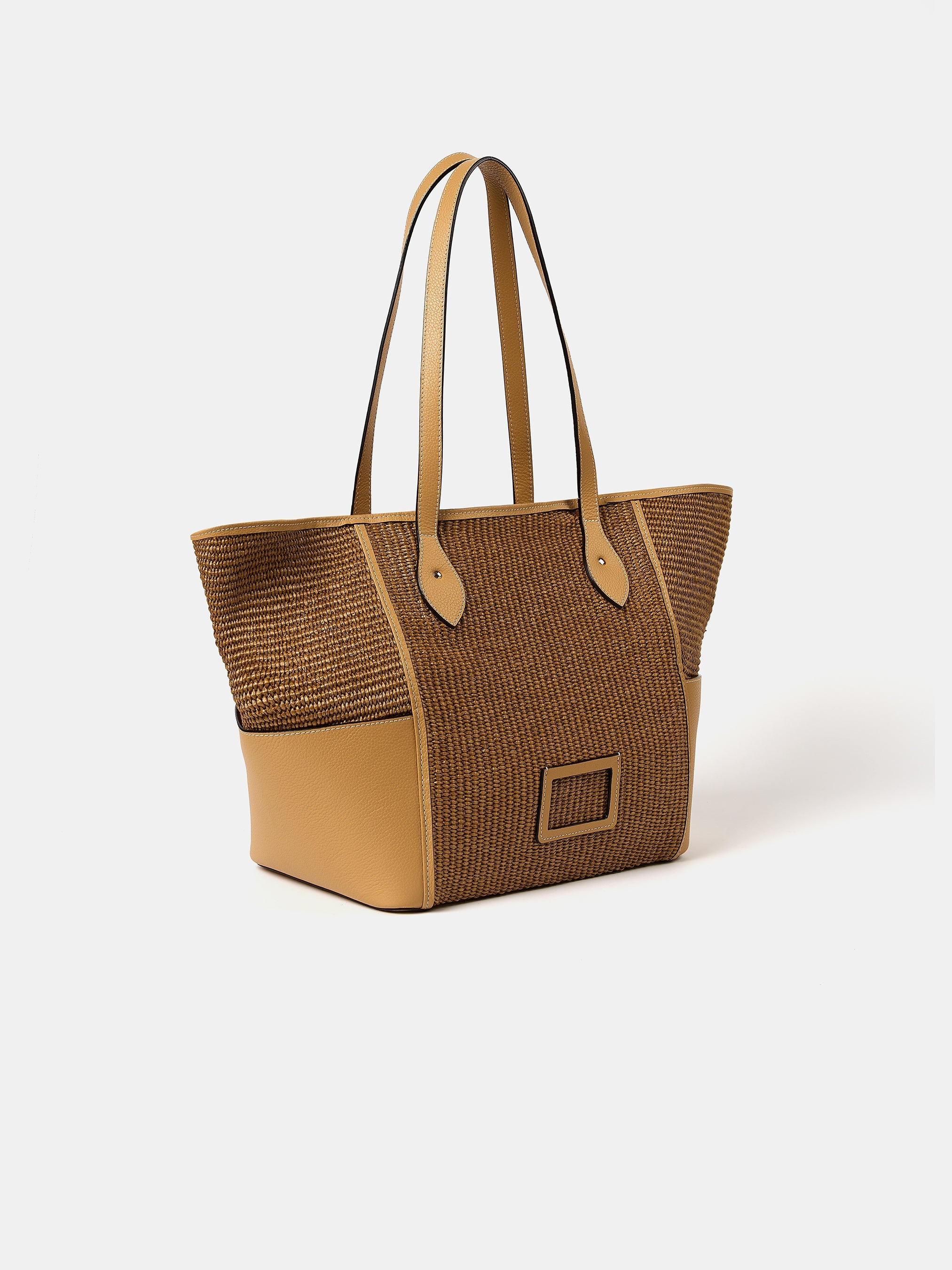 The Raffia Tote - Sand Raffia & Madras Grain Leather