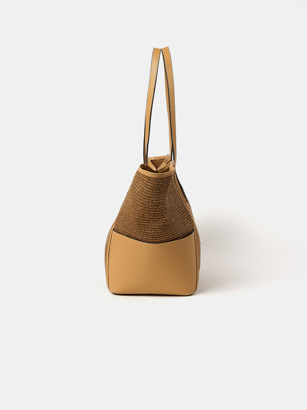 The Raffia Tote - Sand Raffia & Madras Grain Leather