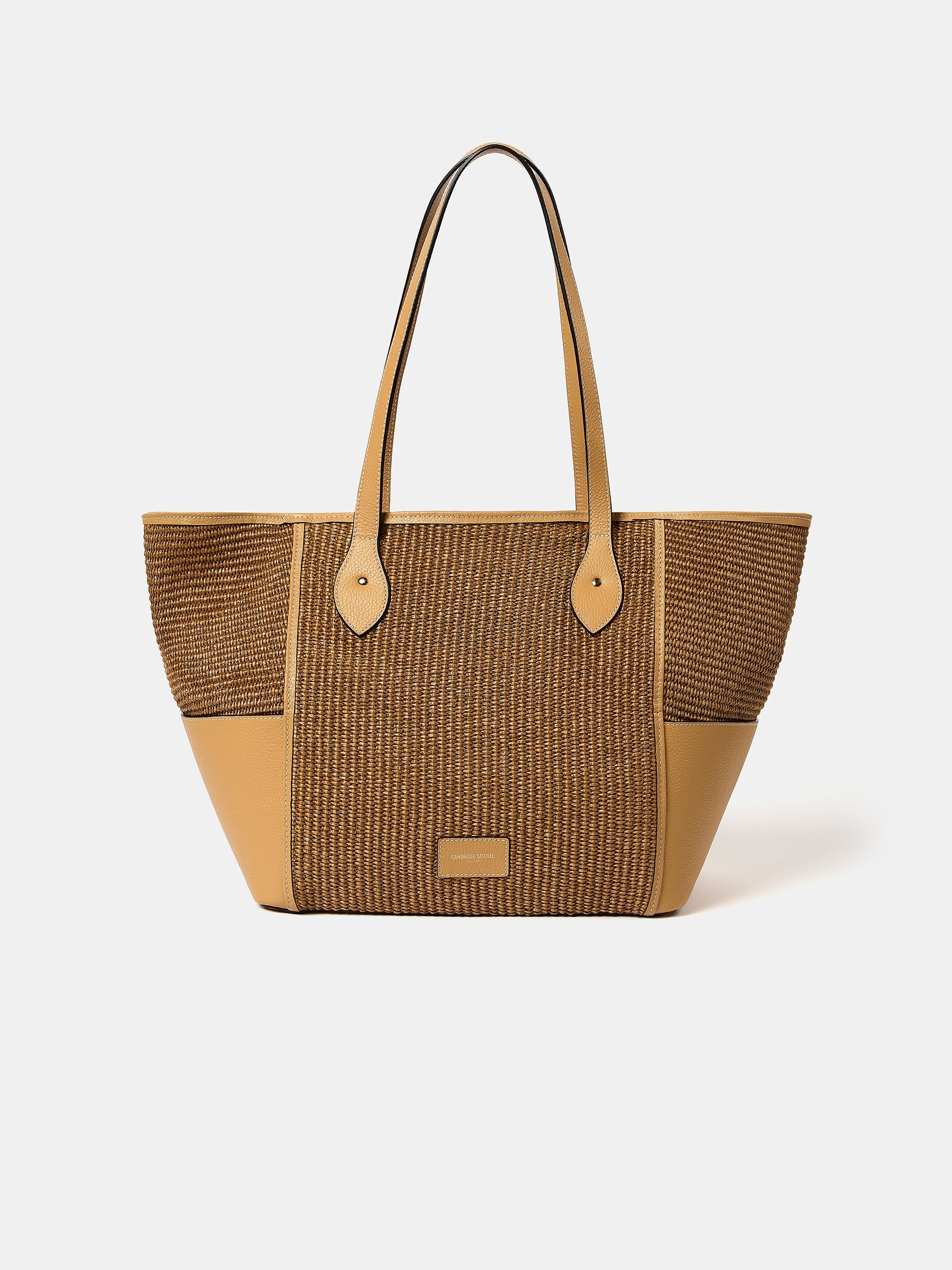 The Raffia Tote - Sand Raffia & Madras Grain Leather