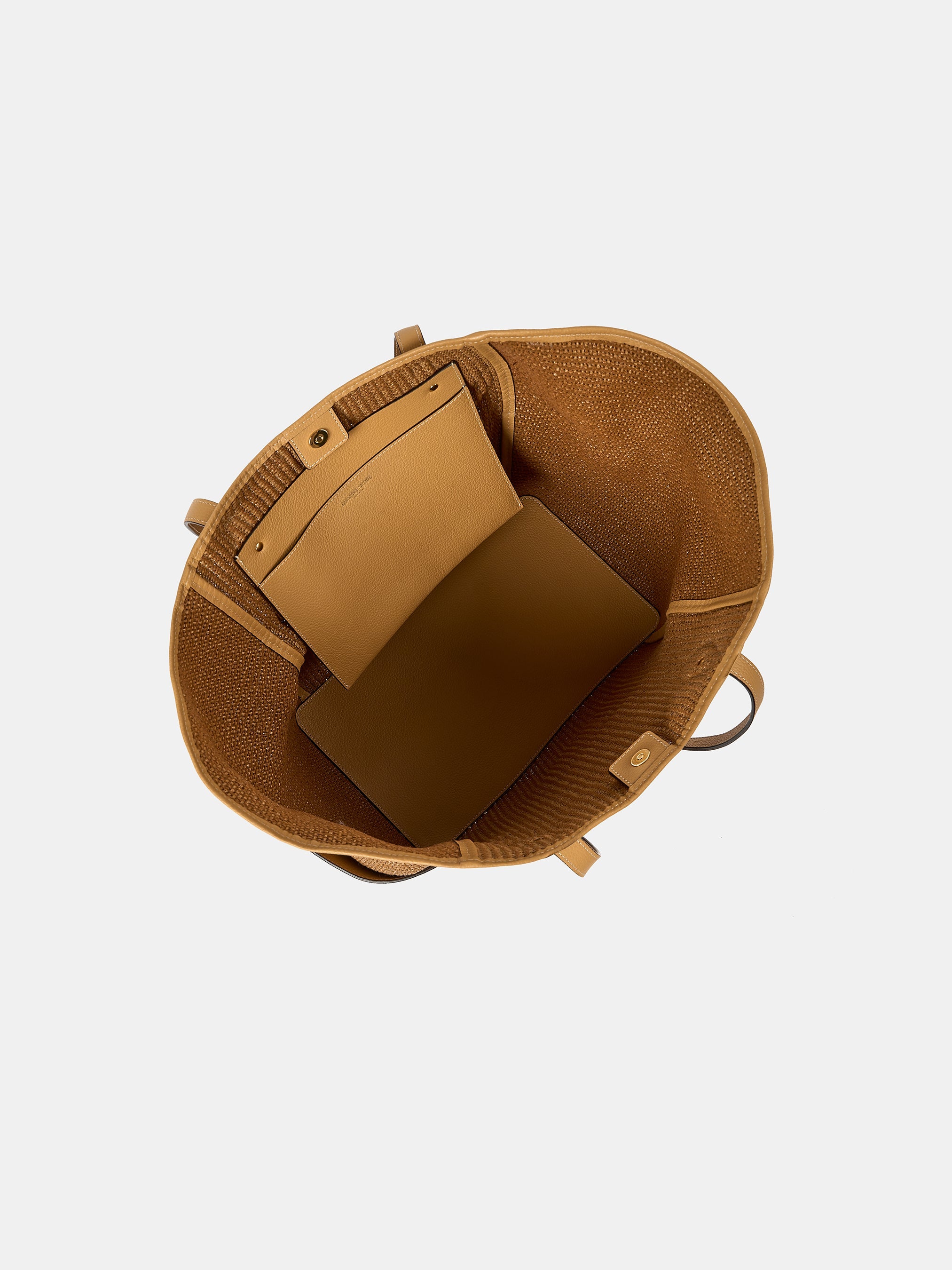 The Raffia Tote - Sand Raffia & Madras Grain Leather