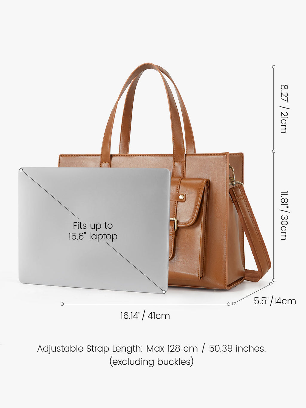 Olivia's Classic PU Leather Handbag for 13-15.6 Inch Laptop Tote