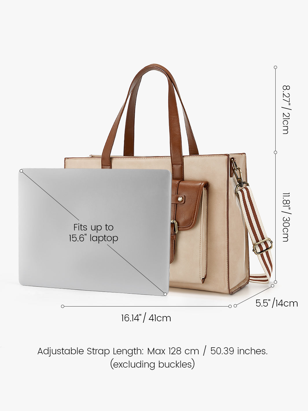 Olivia's Classic PU Leather Handbag for 13-15.6 Inch Laptop Tote