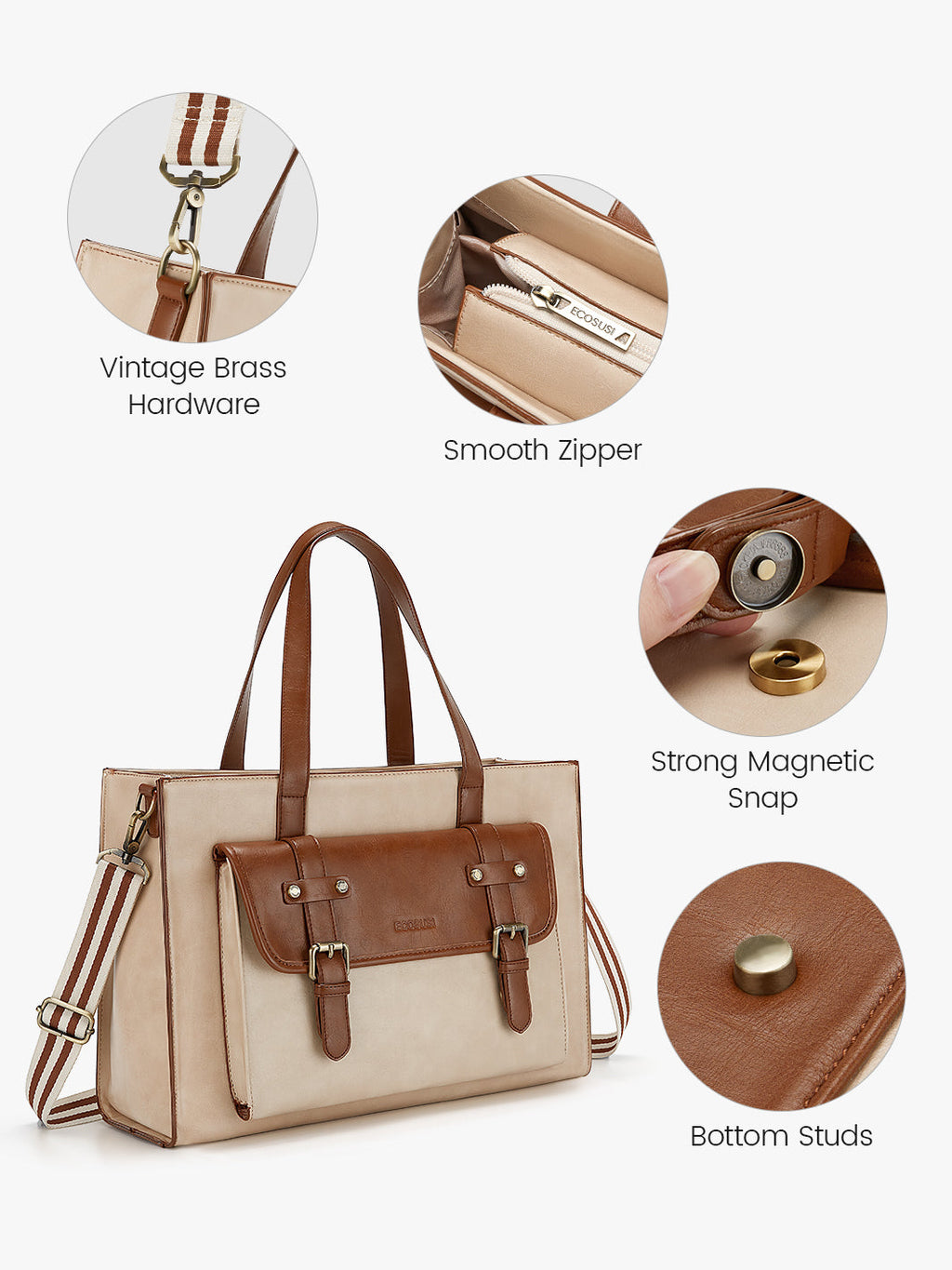 Olivia's Classic PU Leather Handbag for 13-15.6 Inch Laptop Tote