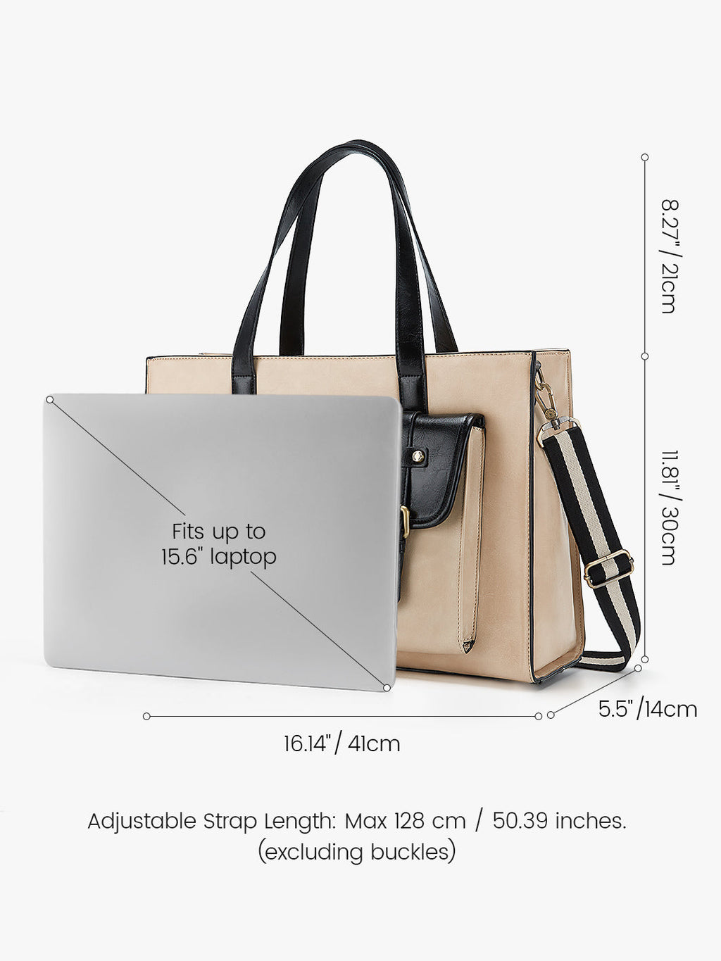 Olivia's Classic PU Leather Handbag for 13-15.6 Inch Laptop Tote