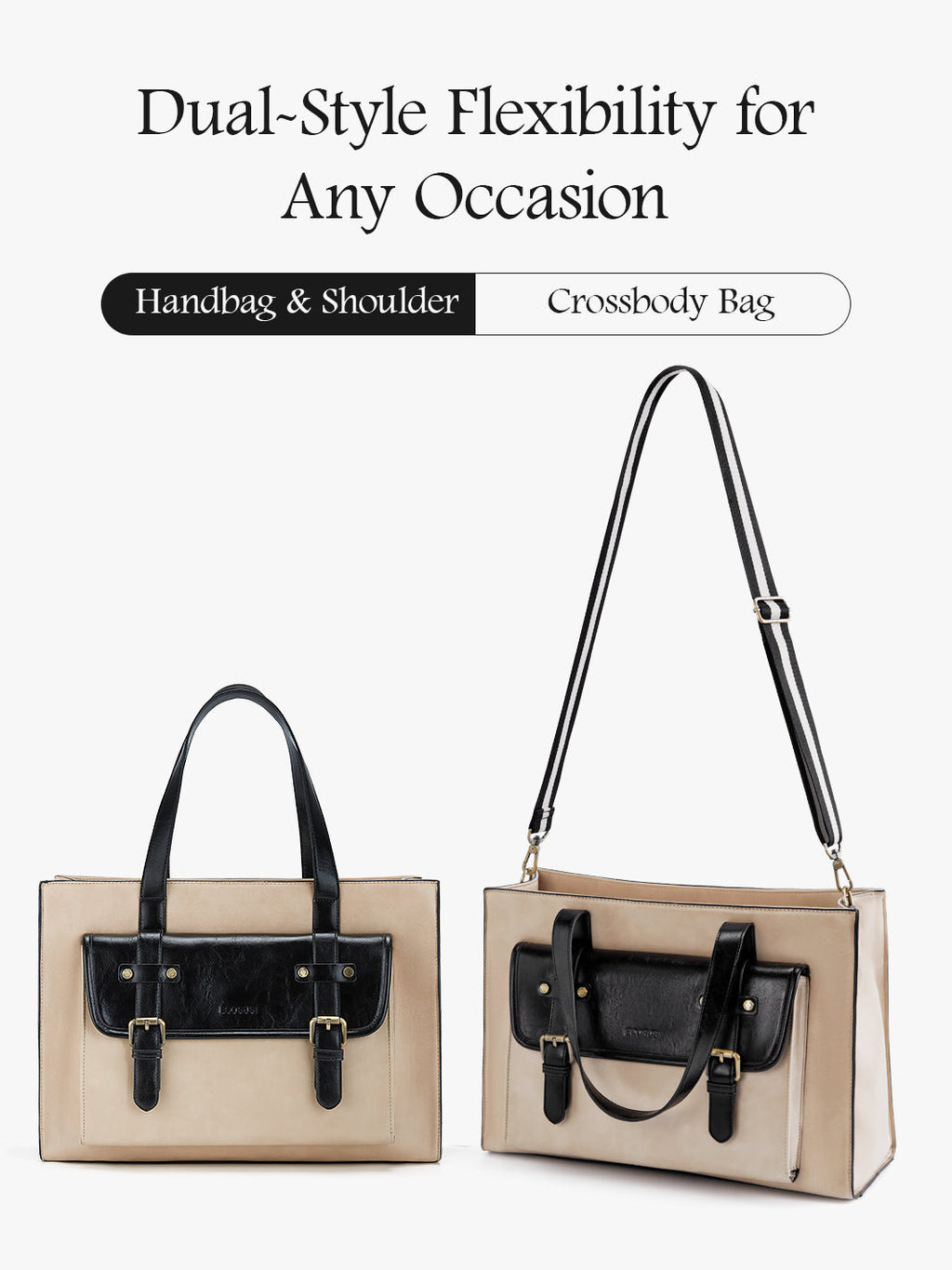 Olivia's Classic PU Leather Handbag for 13-15.6 Inch Laptop Tote