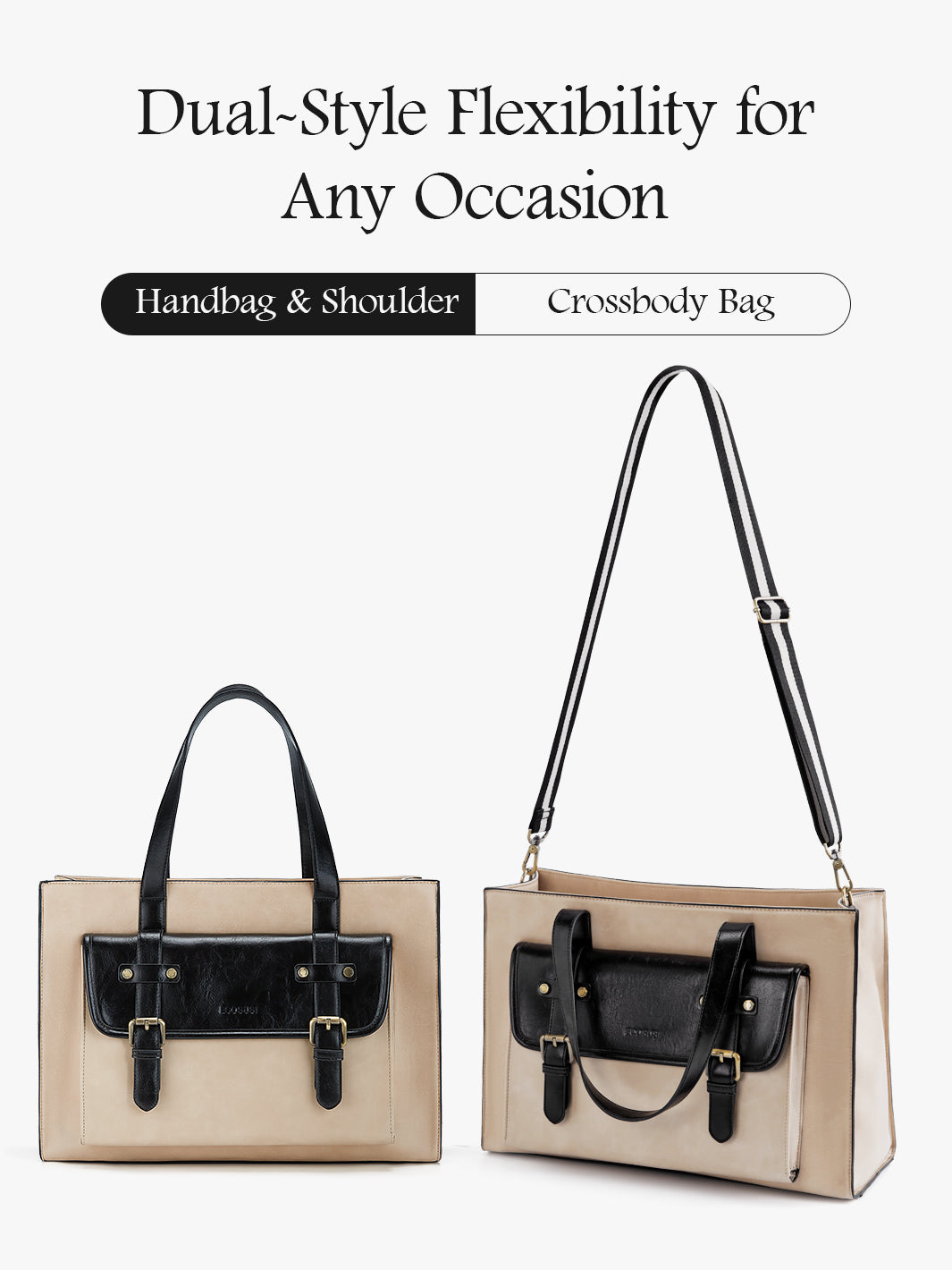 Olivia's Classic PU Leather Handbag for 13-15.6 Inch Laptop Tote