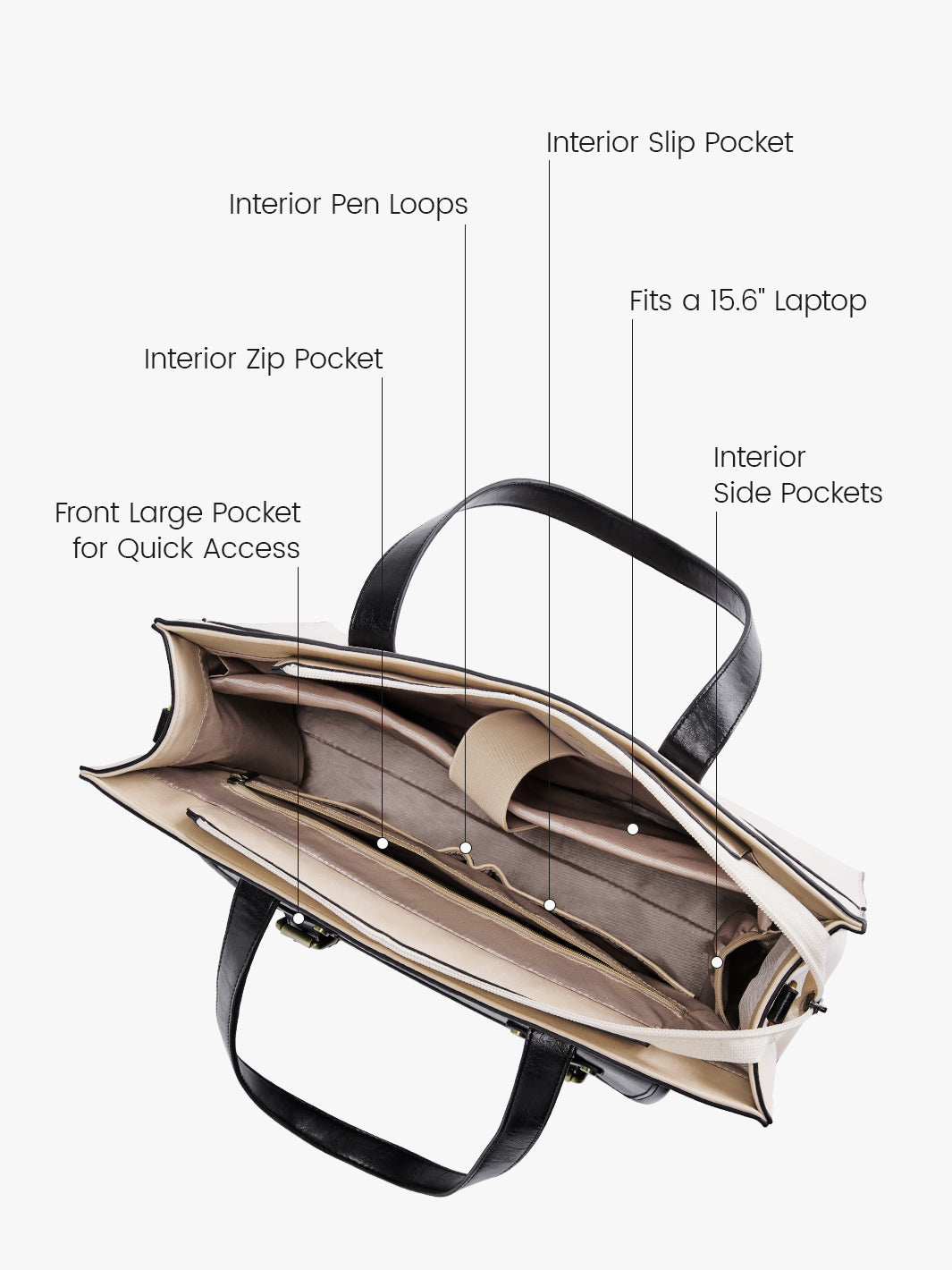 Olivia's Classic PU Leather Handbag for 13-15.6 Inch Laptop Tote