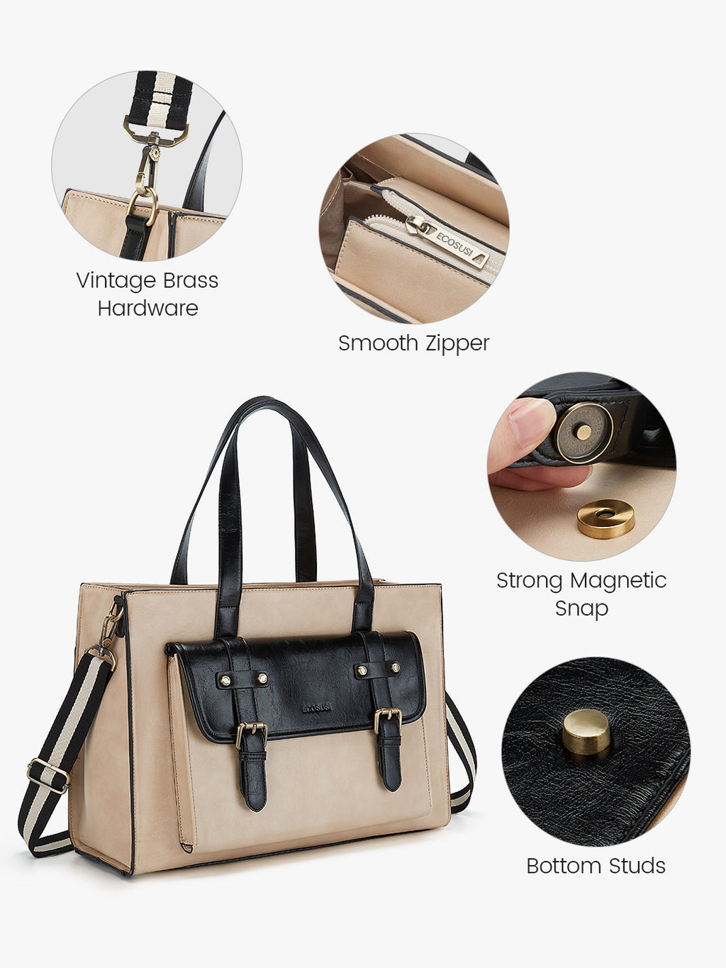 Olivia's Classic PU Leather Handbag for 13-15.6 Inch Laptop Tote