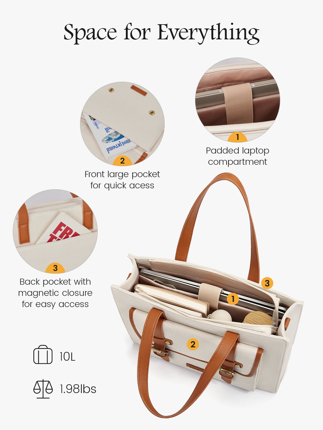 Olivia's Classic PU Leather Handbag for 13-15.6 Inch Laptop Tote