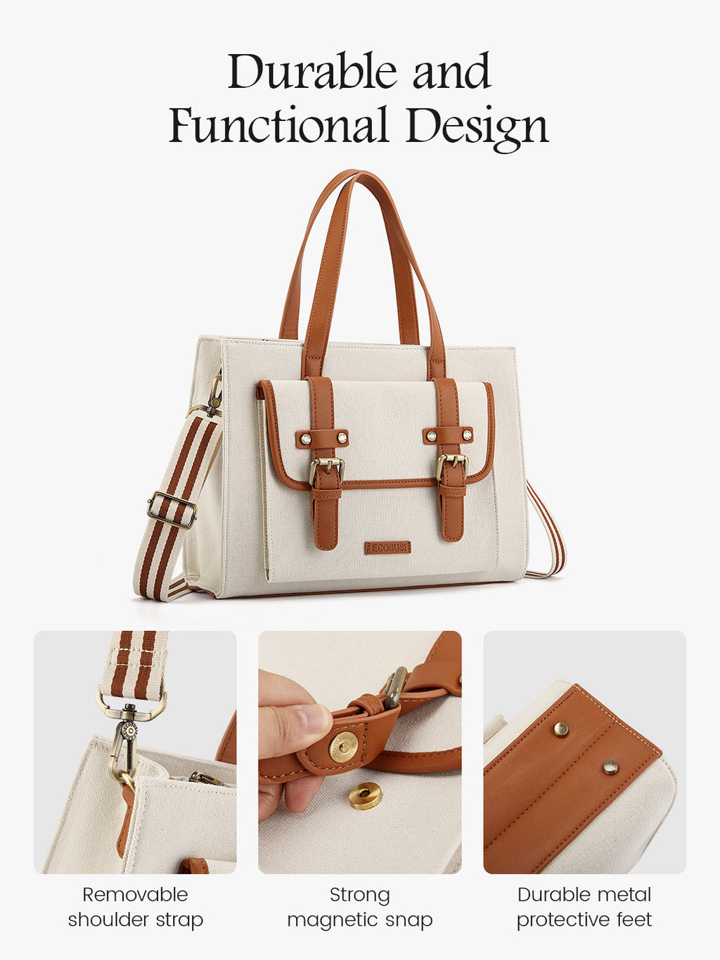 Olivia's Classic PU Leather Handbag for 13-15.6 Inch Laptop Tote