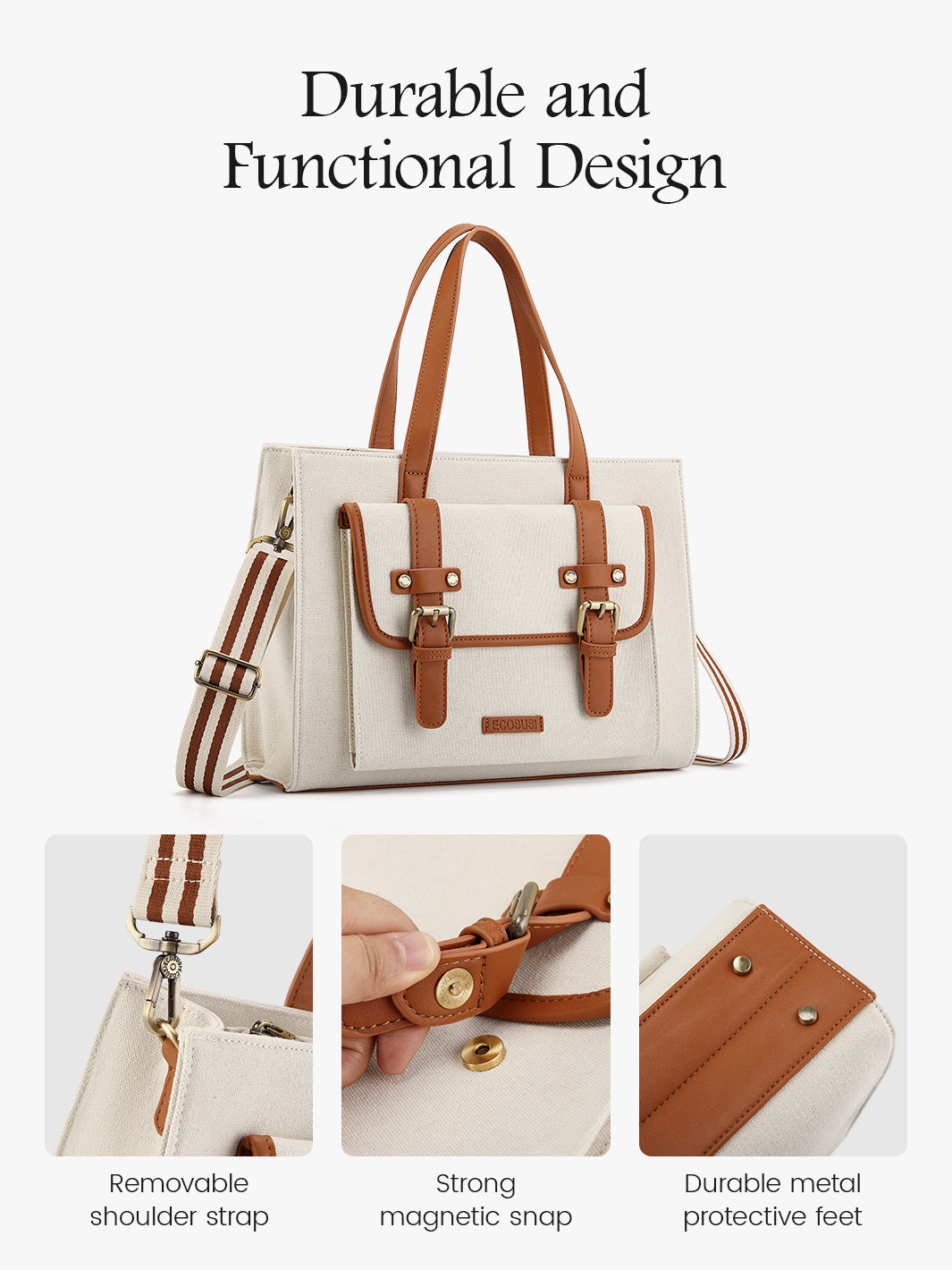 Olivia's Classic PU Leather Handbag for 13-15.6 Inch Laptop Tote