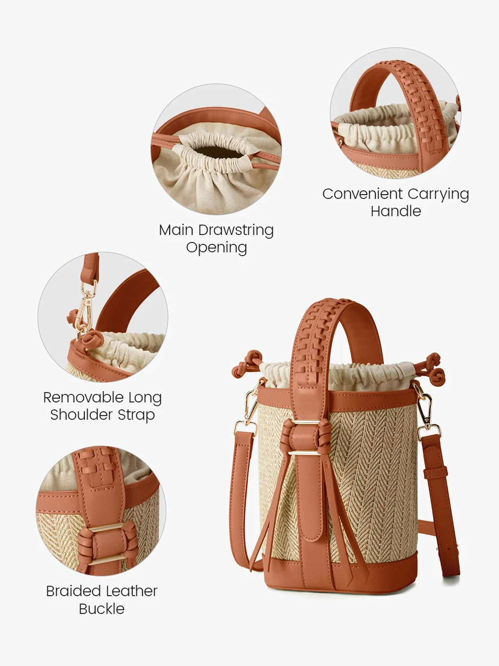 Marina Raffia Straw Bucket Bag