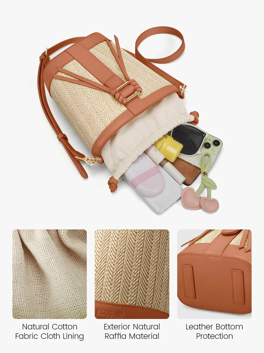 Marina Raffia Straw Bucket Bag