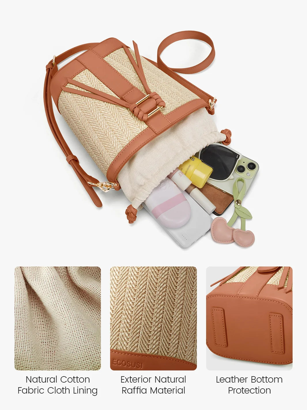 Marina Raffia Straw Bucket Bag