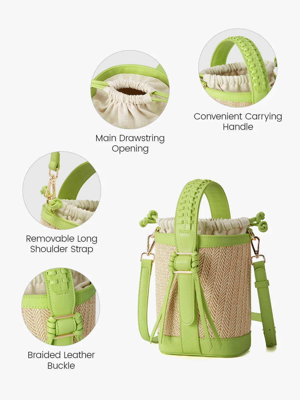 Marina Raffia Straw Bucket Bag