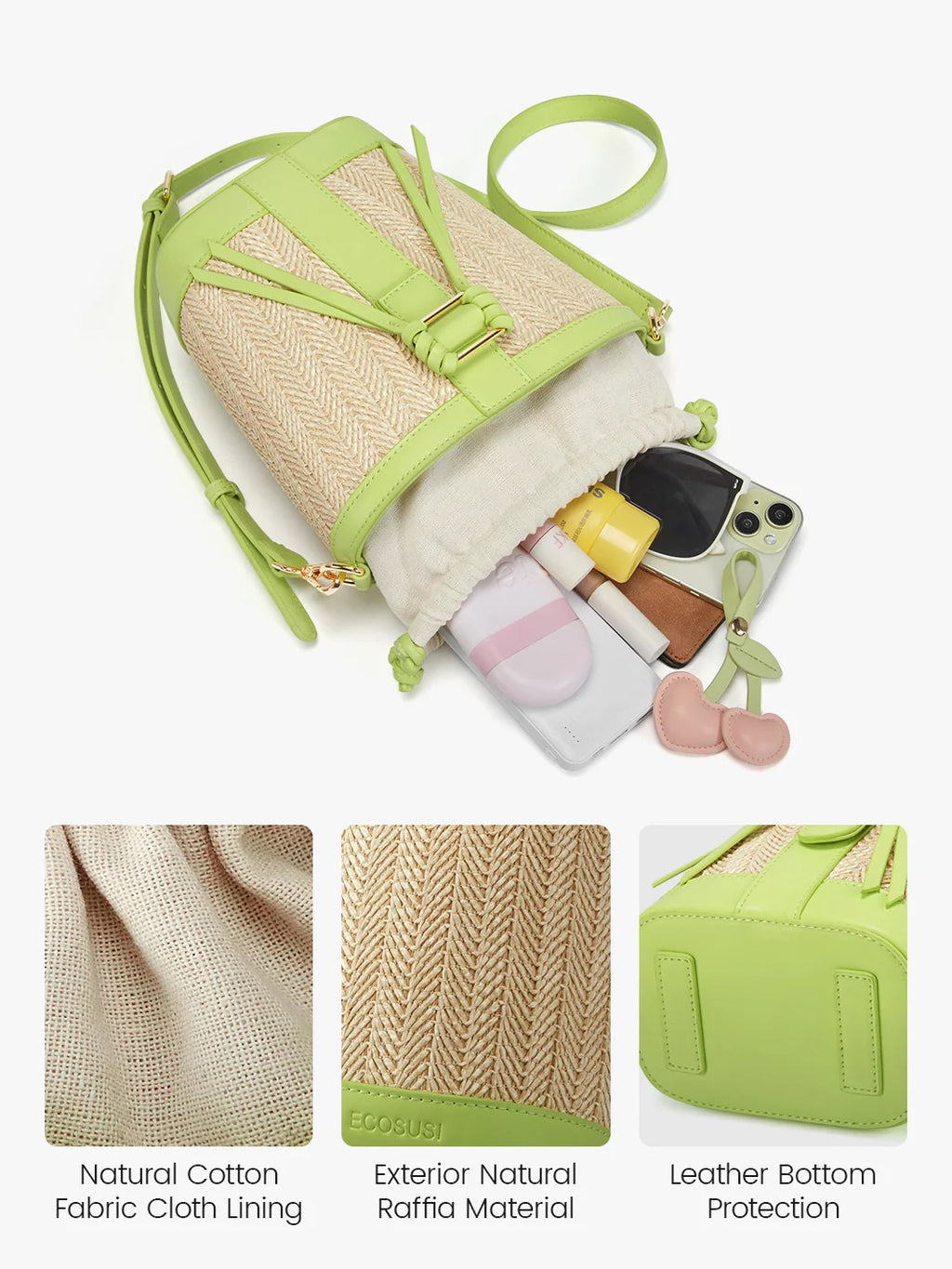 Marina Raffia Straw Bucket Bag