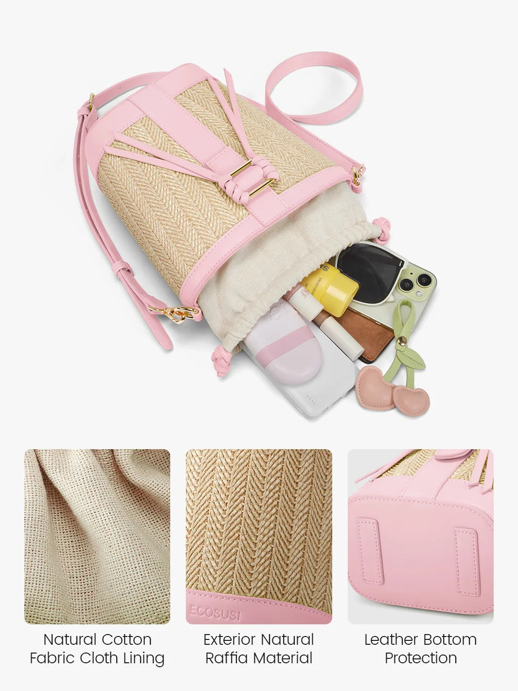 Marina Raffia Straw Bucket Bag