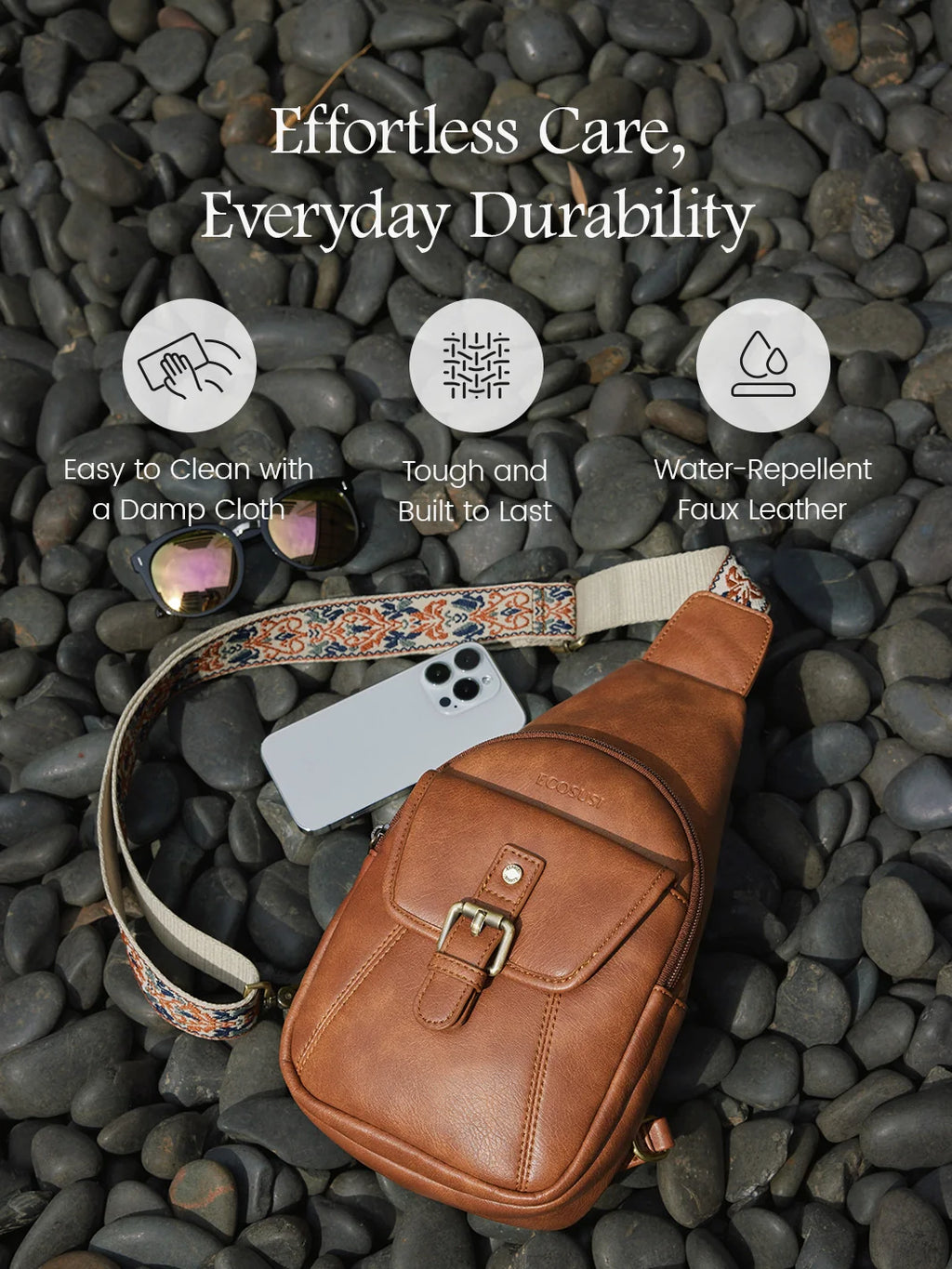 Vintage Leather Sling Bag with Guitar Strap