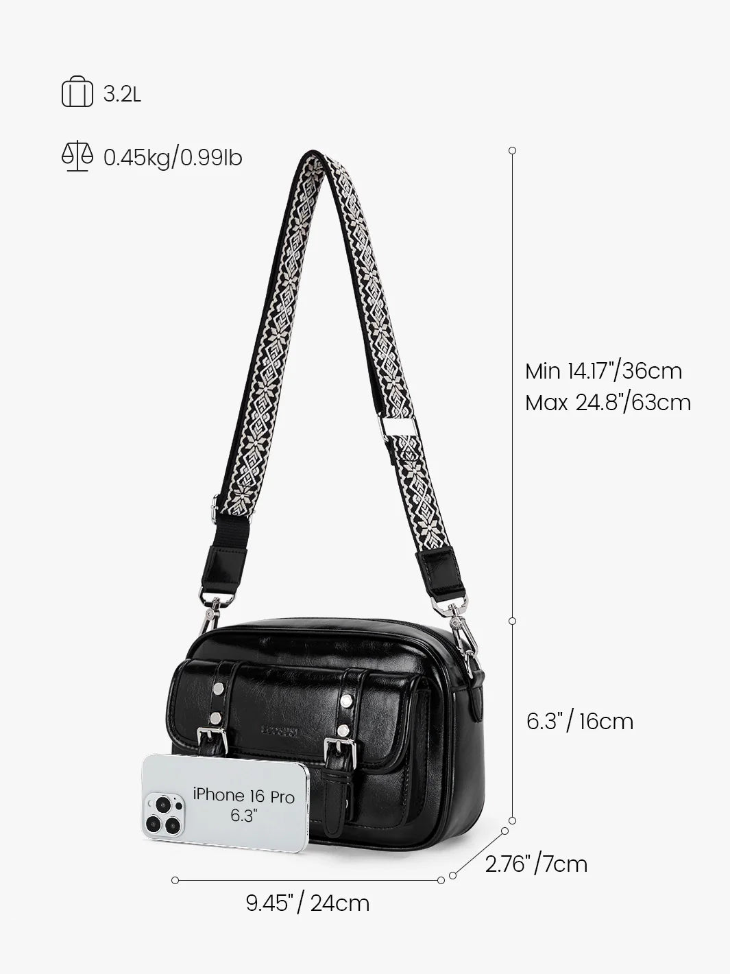 Mia Wide Strap Vegan Leather Crossbody Bag