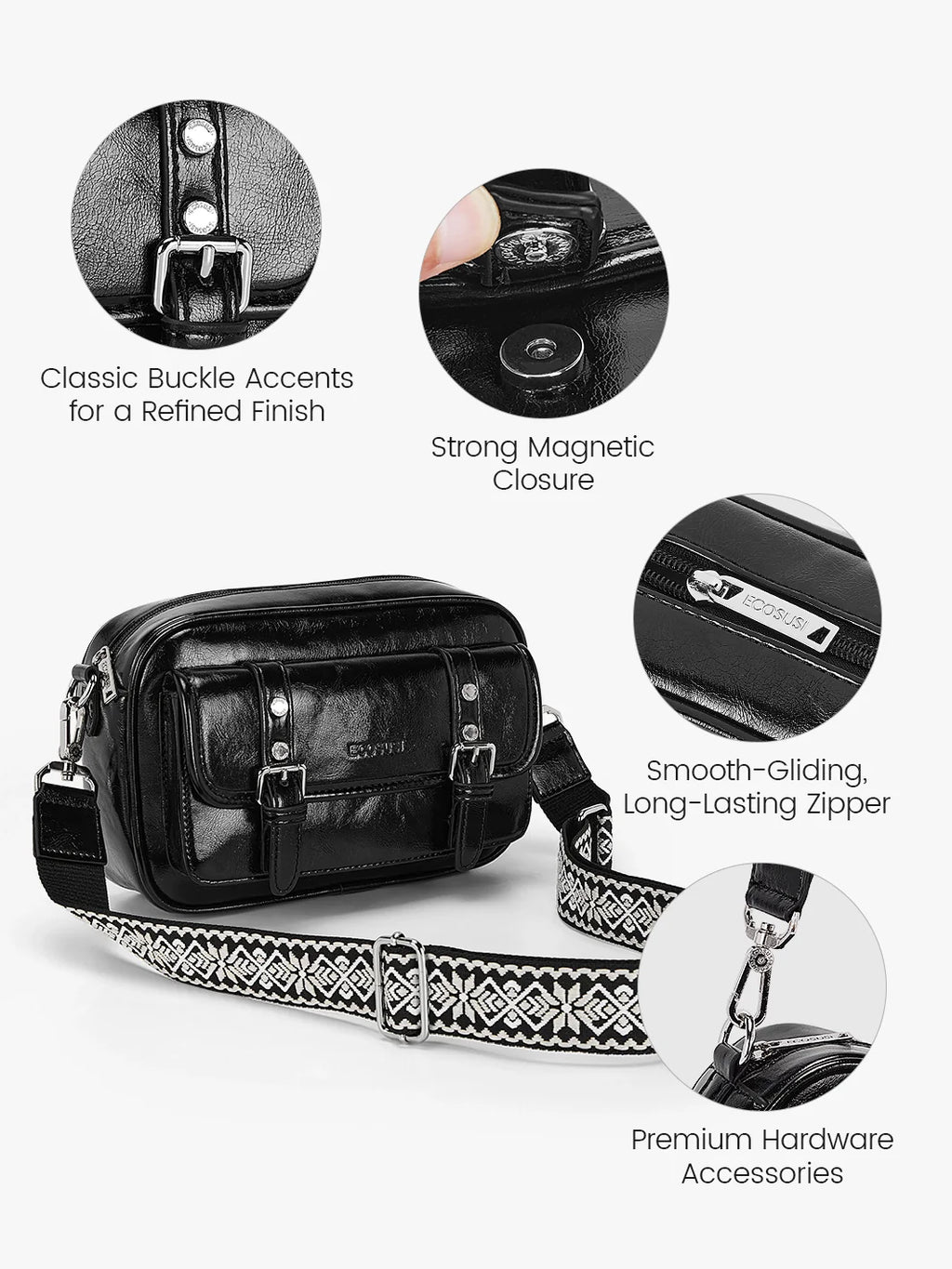 Mia Wide Strap Vegan Leather Crossbody Bag