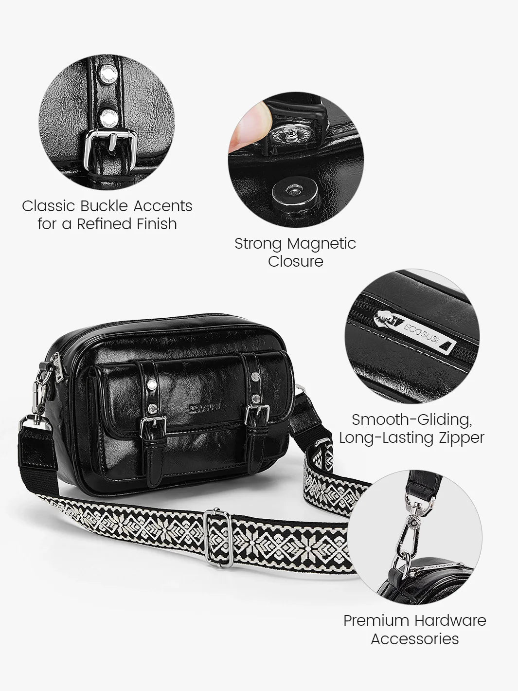 Mia Wide Strap Vegan Leather Crossbody Bag