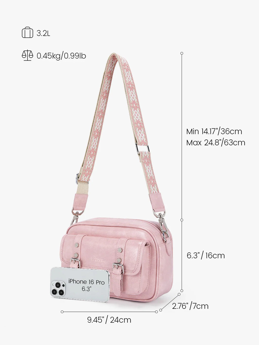 Mia Wide Strap Vegan Leather Crossbody Bag