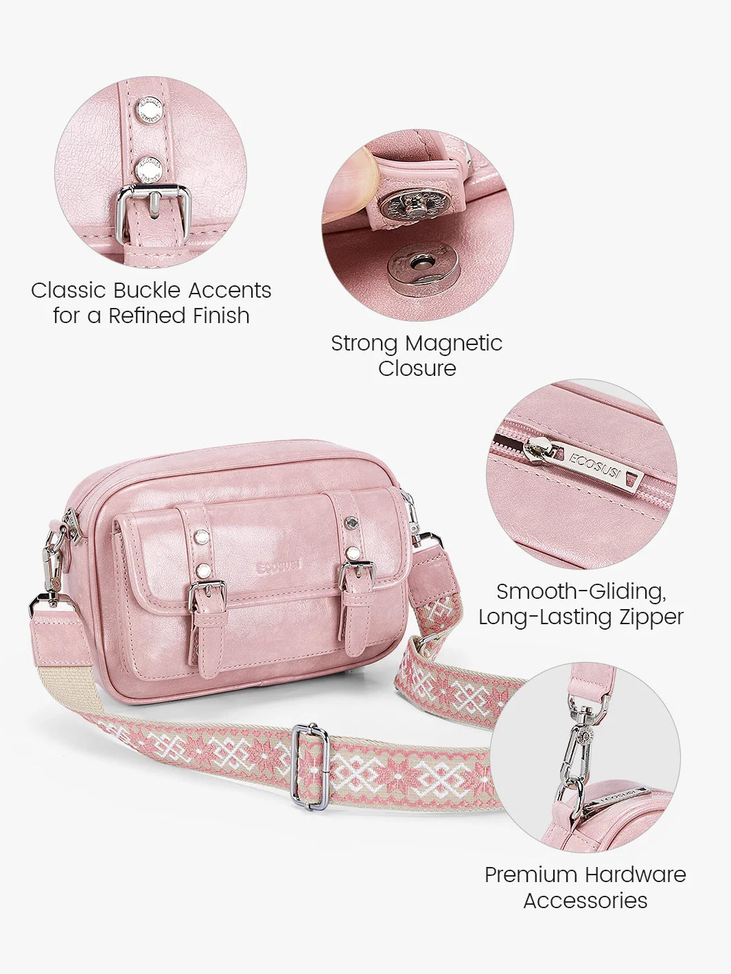 Mia Wide Strap Vegan Leather Crossbody Bag