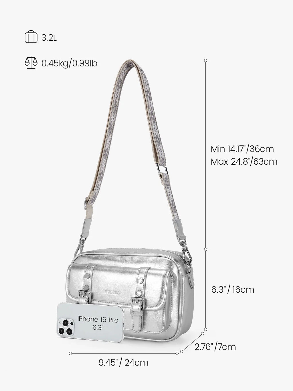 Mia Wide Strap Vegan Leather Crossbody Bag