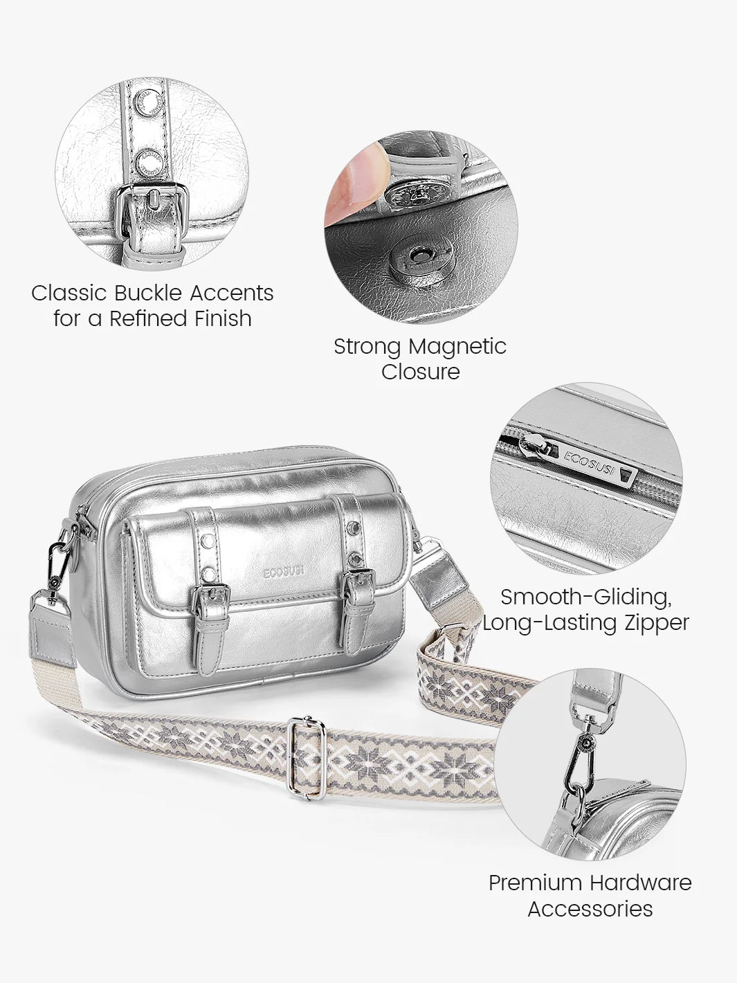 Mia Wide Strap Vegan Leather Crossbody Bag