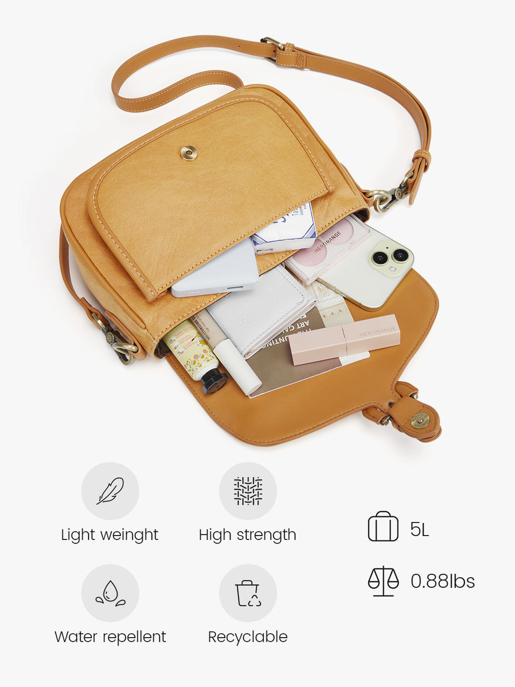 Evelina Washable Paper Vintage Saddle Crossbody