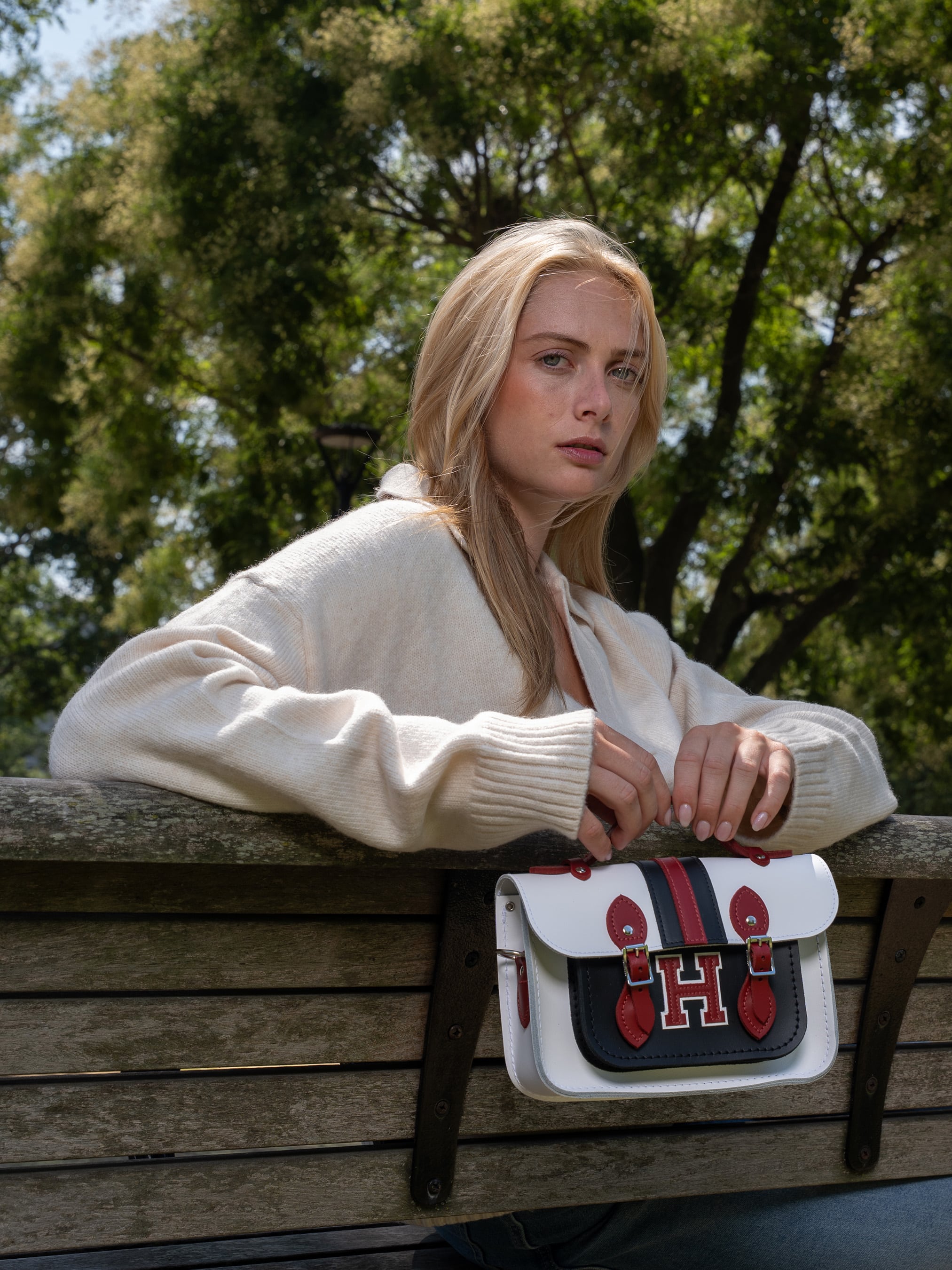 The Mini - White with Harvard Stripe