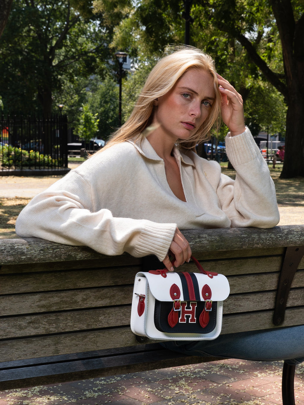 The Mini - White with Harvard Stripe