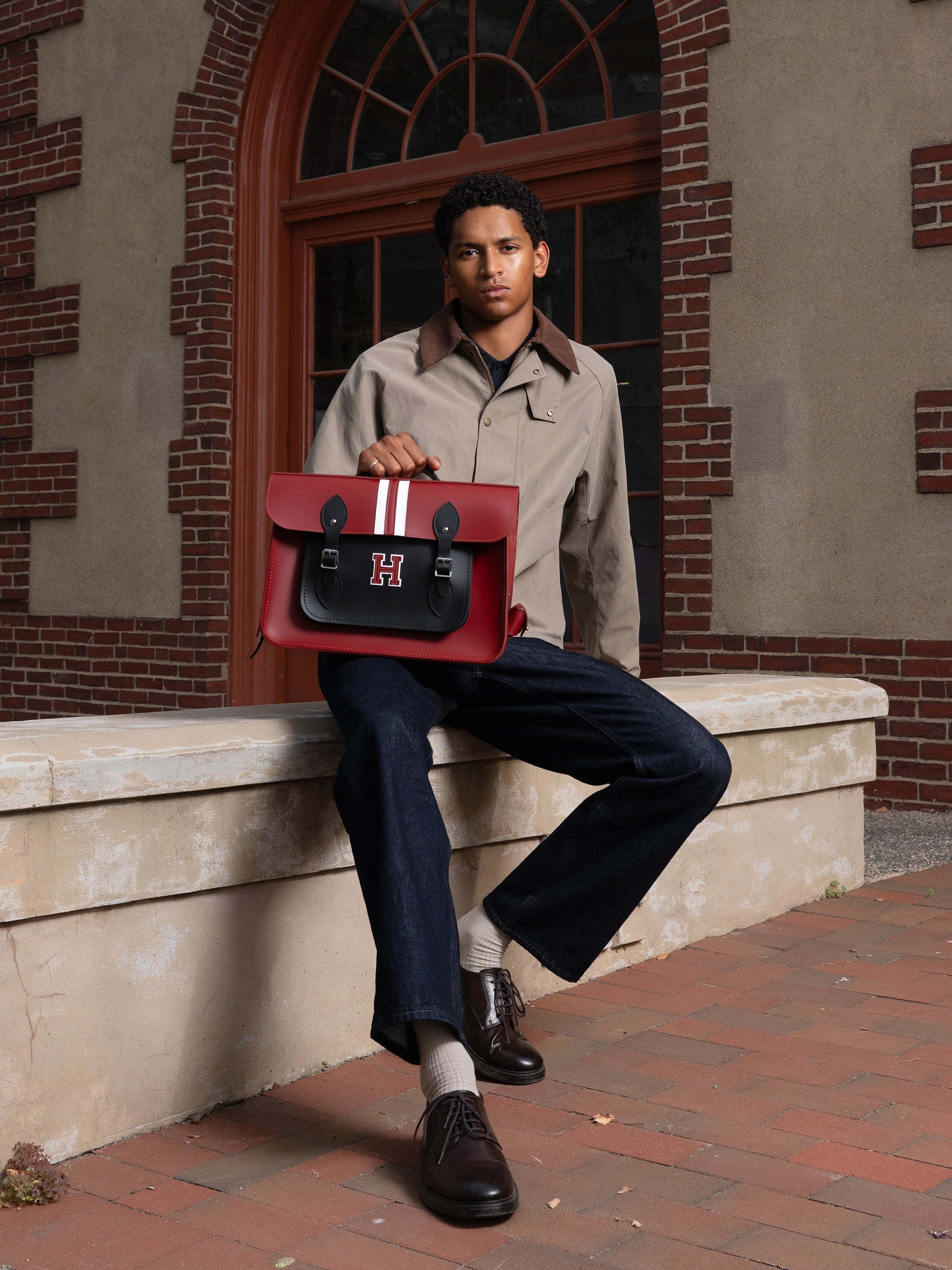 The 15 Inch Batchel - Red with Harvard Stripe