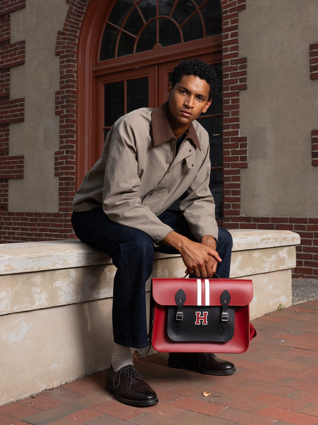 The 15 Inch Batchel - Red with Harvard Stripe