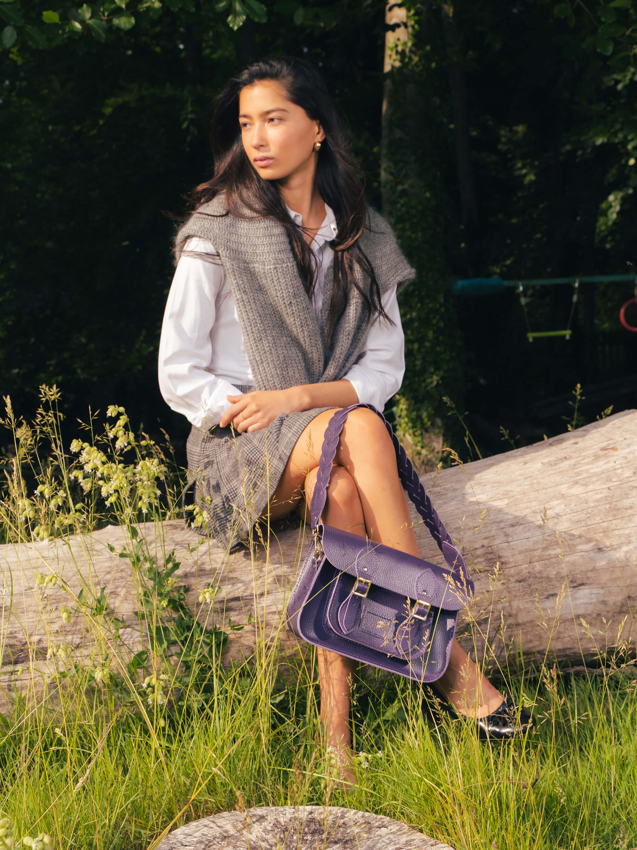 The Satchel Shoulder Bag - Deep Purple Celtic Grain