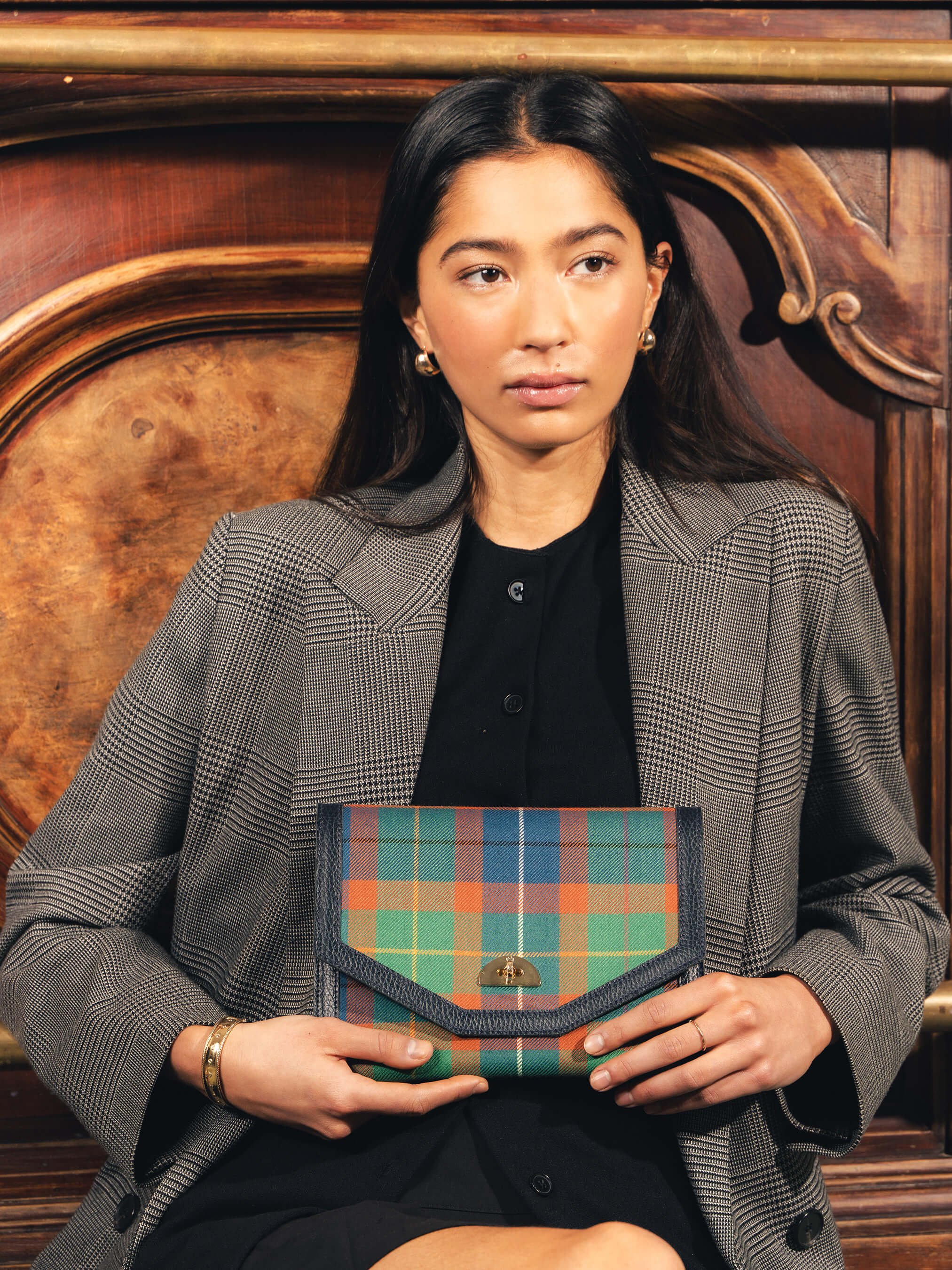 The Twist Lock Pouch - Amnesty International Tartan with Navy Celtic Grain